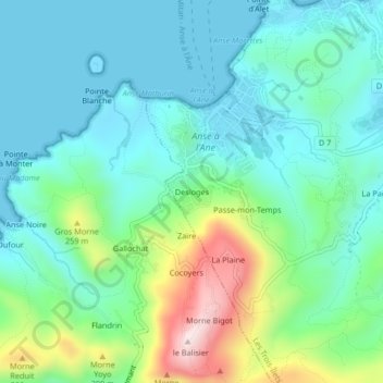 Mappa topografica Desloges, altitudine, rilievo