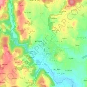 Mappa topografica Kermouël, altitudine, rilievo