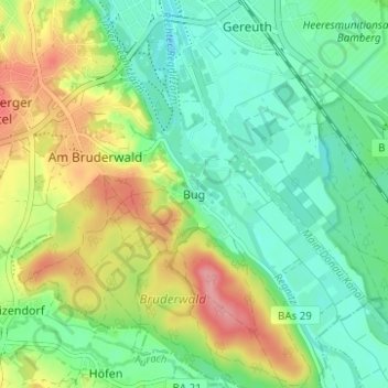 Mappa topografica Bug, altitudine, rilievo