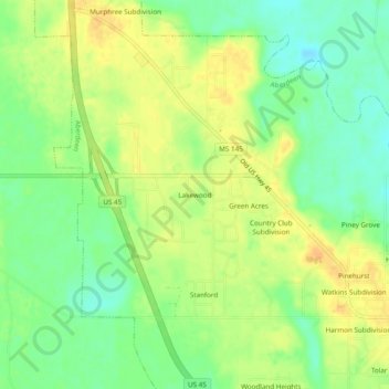 Mappa topografica Lakewood, altitudine, rilievo