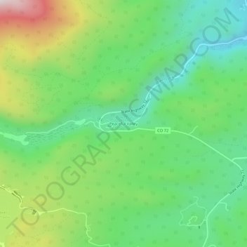 Mappa topografica Peaceful Valley, altitudine, rilievo