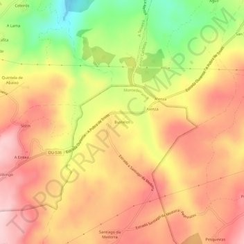 Mappa topografica Bustelos, altitudine, rilievo