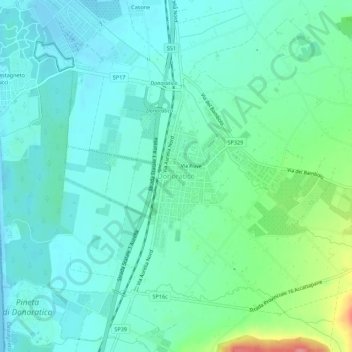 Mappa topografica Donoratico, altitudine, rilievo