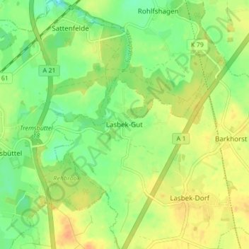 Mappa topografica Lasbek-Gut, altitudine, rilievo