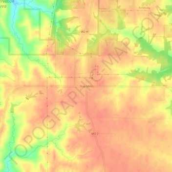 Mappa topografica Troy Mills, altitudine, rilievo