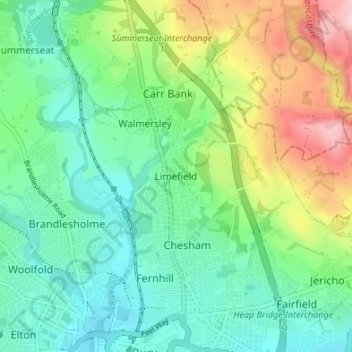 Mappa topografica Limefield, altitudine, rilievo