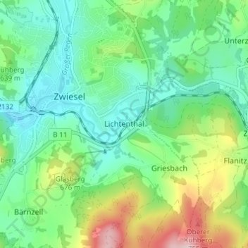 Mappa topografica Lichtenthal, altitudine, rilievo