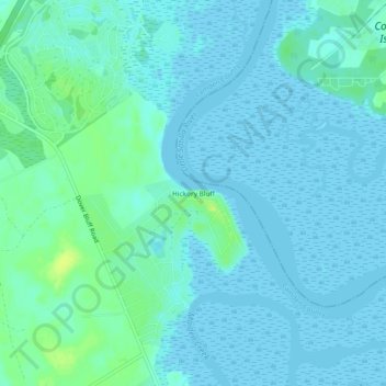 Mappa topografica Hickory Bluff, altitudine, rilievo