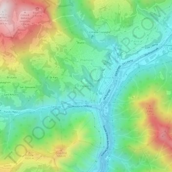 Mappa topografica Ceradello, altitudine, rilievo