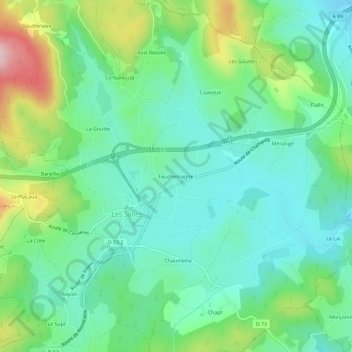Mappa topografica Fauchemagne, altitudine, rilievo