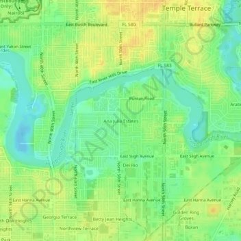 Mappa topografica Ana Julia Estates, altitudine, rilievo