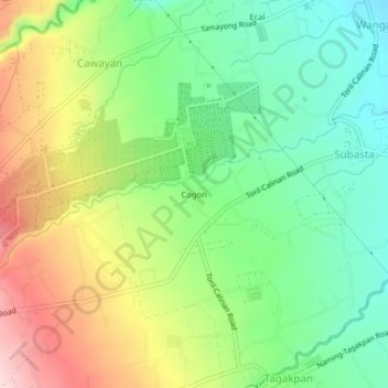 Mappa topografica Cogon, altitudine, rilievo