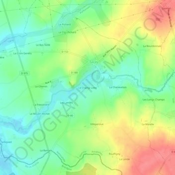 Mappa topografica Le Champ Long, altitudine, rilievo