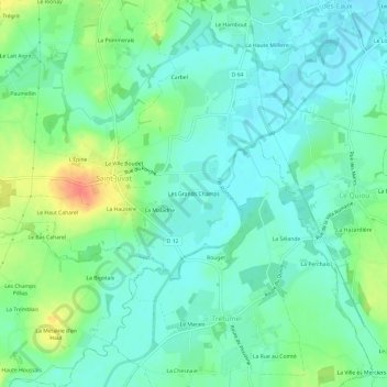 Mappa topografica Les Grands Champs, altitudine, rilievo