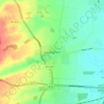 Mappa topografica Leasingham, altitudine, rilievo