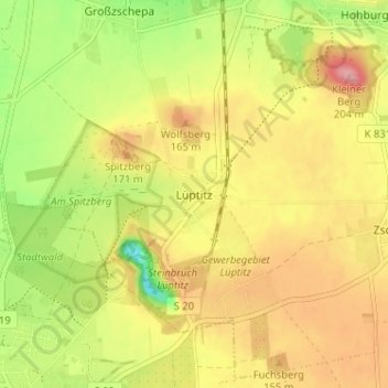 Mappa topografica Lüptitz, altitudine, rilievo