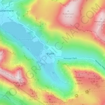 Mappa topografica Gatesgarth, altitudine, rilievo