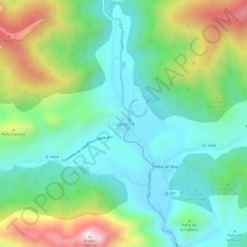 Mappa topografica Lugueros, altitudine, rilievo