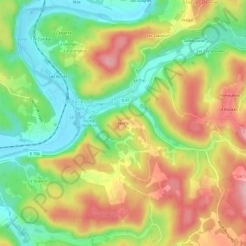 Mappa topografica Beune, altitudine, rilievo