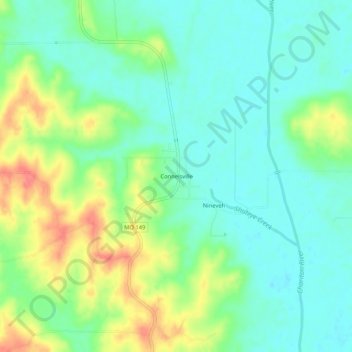 Mappa topografica Connelsville, altitudine, rilievo