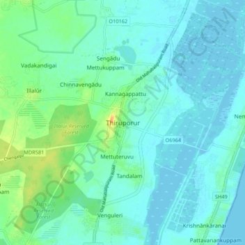 Mappa topografica Thiruporur, altitudine, rilievo