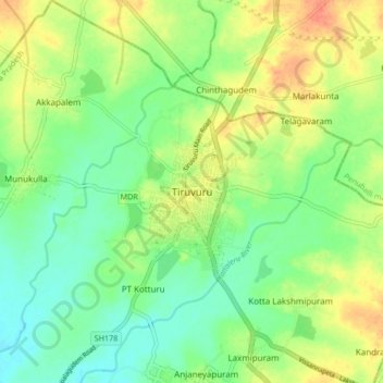 Mappa topografica Tiruvuru, altitudine, rilievo