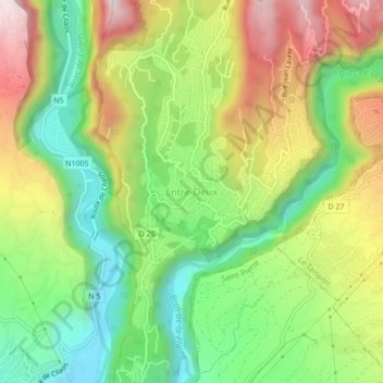 Mappa topografica Entre Deux, altitudine, rilievo