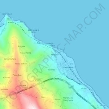 Mappa topografica Magaro, altitudine, rilievo
