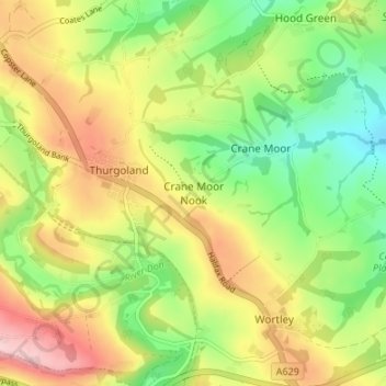 Mappa topografica Crane Moor Nook, altitudine, rilievo