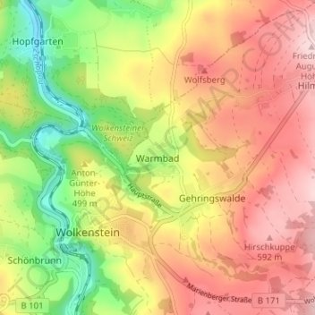 Mappa topografica Warmbad, altitudine, rilievo