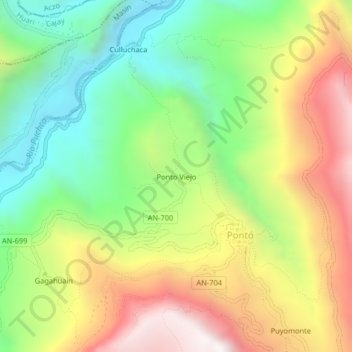 Mappa topografica Ponto Viejo, altitudine, rilievo