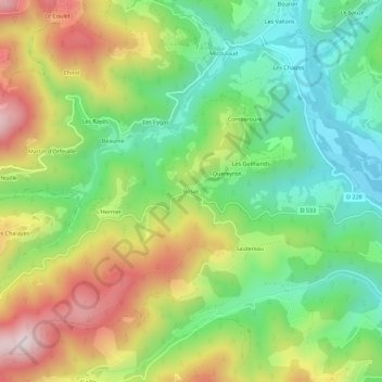 Mappa topografica Bosas, altitudine, rilievo