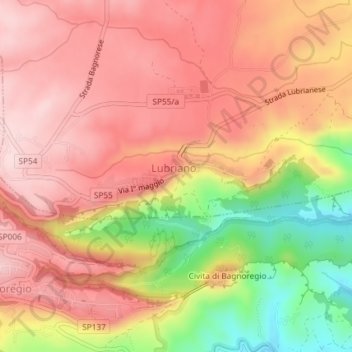 Mappa topografica Valle dei calanchi, altitudine, rilievo