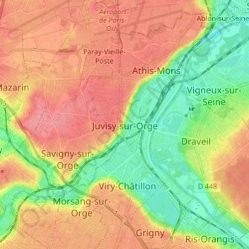 Mappa topografica Juvisy-sur-Orge, altitudine, rilievo