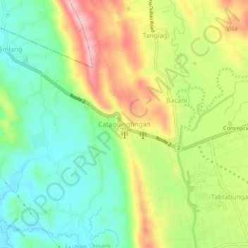 Mappa topografica Cataguingtingan, altitudine, rilievo