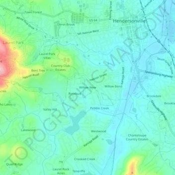 Mappa topografica Willow Wew, altitudine, rilievo
