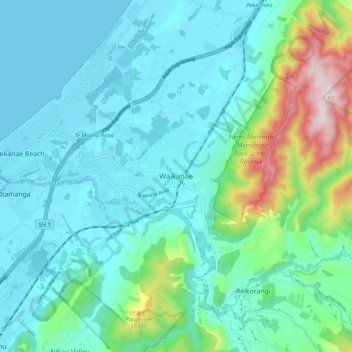 Mappa topografica Waikanae, altitudine, rilievo