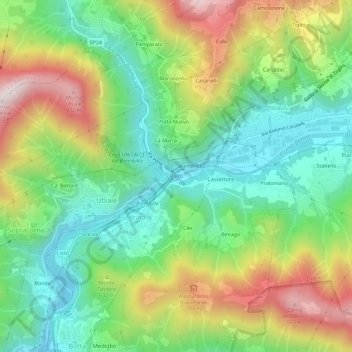Mappa topografica Ponti, altitudine, rilievo