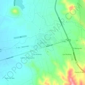 Mappa topografica Catapilco, altitudine, rilievo