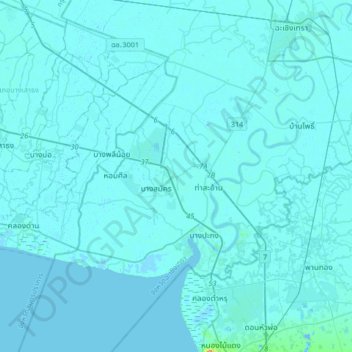 Mappa topografica Bang Wua Khanarak, altitudine, rilievo