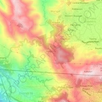 Mappa topografica Longlong, altitudine, rilievo
