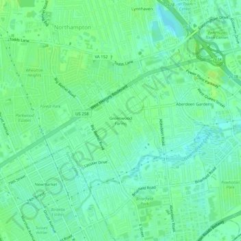 Mappa topografica Greenwood Farms, altitudine, rilievo
