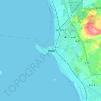 Mappa topografica Troon, altitudine, rilievo