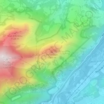 Mappa topografica Pic d'Alian, altitudine, rilievo