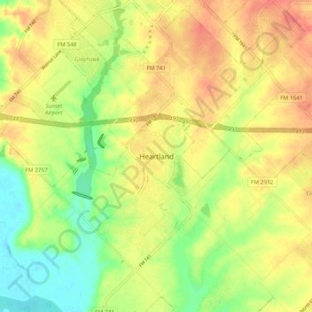 Mappa topografica Heartland, altitudine, rilievo