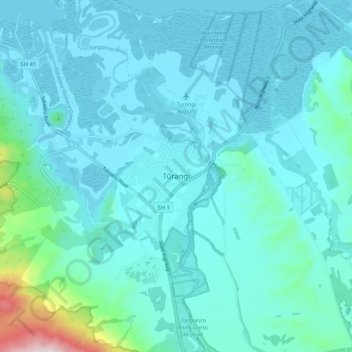 Mappa topografica Tūrangi, altitudine, rilievo