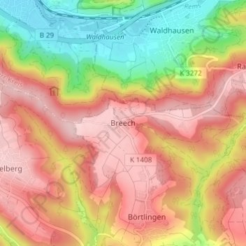 Mappa topografica Breech, altitudine, rilievo