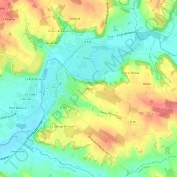 Mappa topografica Fraysse, altitudine, rilievo