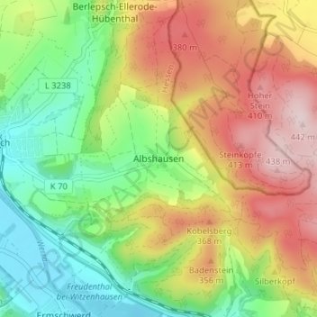 Mappa topografica Albshausen, altitudine, rilievo