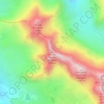 Mappa topografica Pointe Haute de Mary, altitudine, rilievo